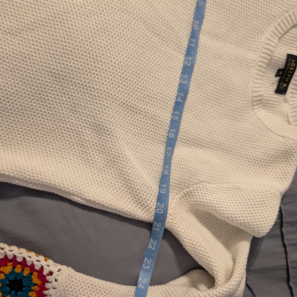 Vintage Y2K Joseph A Granny Square Crochet Border Sweater White Knit Size M - Picture 6 of 7